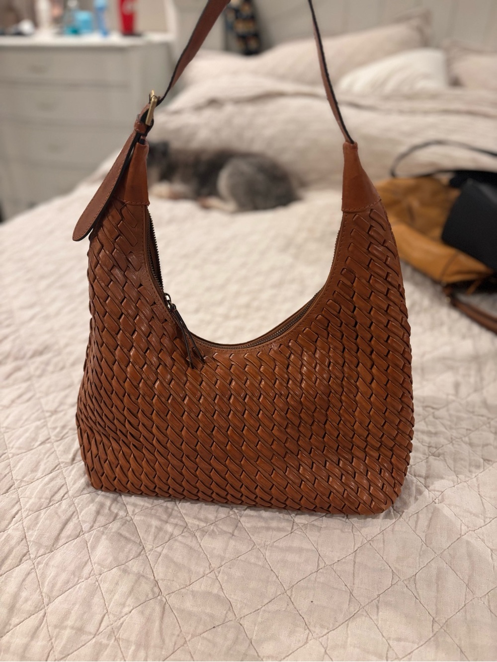 Source Unknown Woven Leather Hobo Bag - Brown